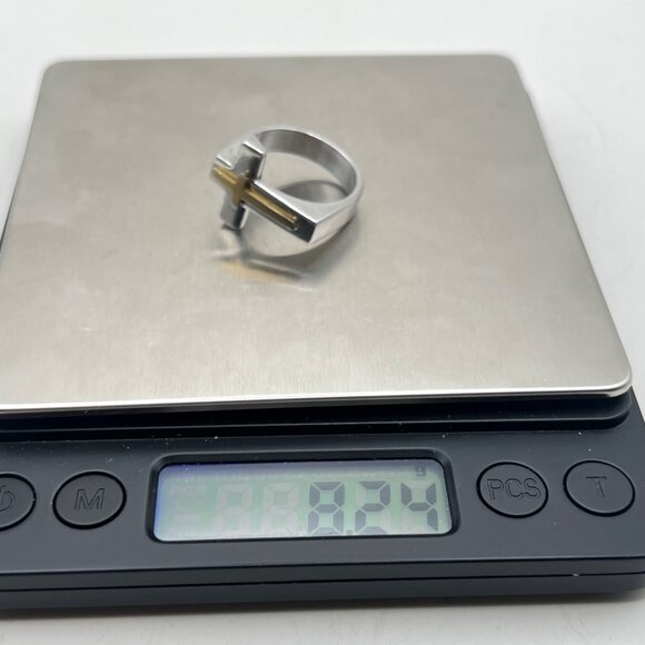 Unisex Stainless Steel Cross Ring Gold-Tone Accent Sz 10 Horizontal - Picture 4 of 8